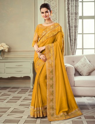 Designer honey yellow raw silk festive and party sari