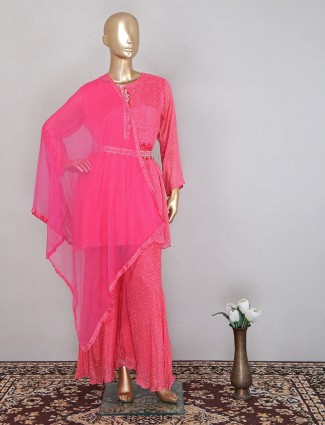 Designer hot pink cotton silk wedding ceremonies sharara set