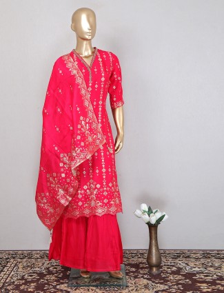 Designer hot pink shade wedding cotton silk punjabi style sharara set