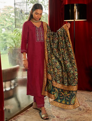Designer maroon cotton festive ceremonies pant set