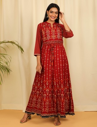 Designer maroon printed cotton casual waer kurti