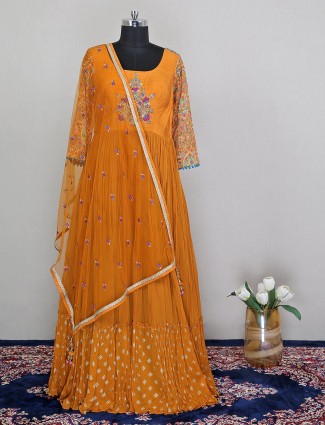Designer mustard yellow festive wear salwar kameez