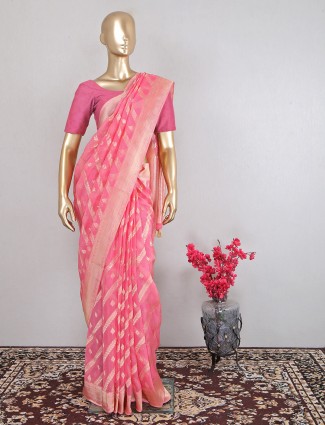 Designer pink cotton silk saree for wedding function