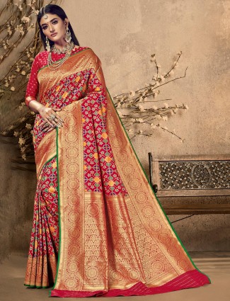 Designer red attractive saree for wedding in patola silk