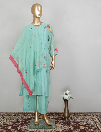 Designer teal green cotton festive punjabi style palazzo set