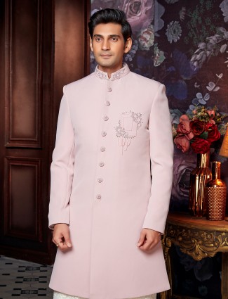 Designer wedding wear light pink indowestern