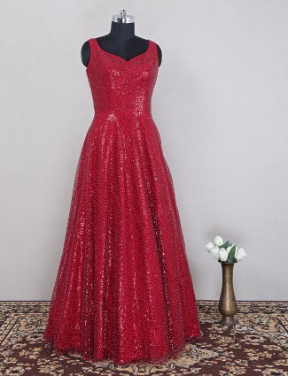 Designer wedding wear red gown in net