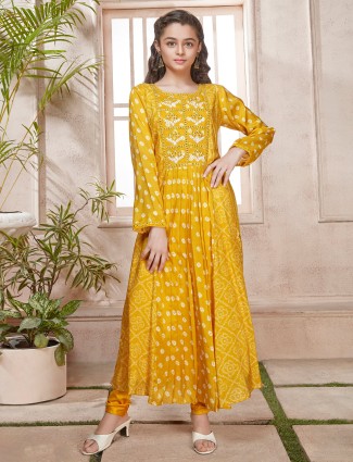 Designer yellow anarkali salwar kameez for girls