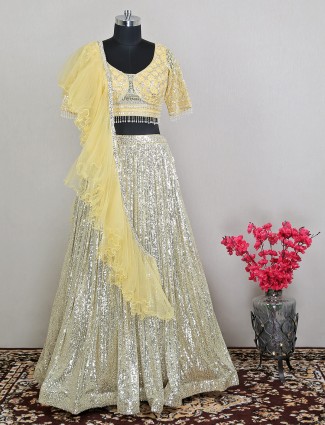 Designer yellow designer wedding wear lehenga choli in net