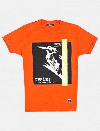 Disorder orange printed cotton casual t-shirt