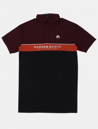 Disorder solid black and maroon cotton tshirt
