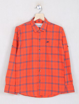 DNJS brings checks style orange shirt in cotton