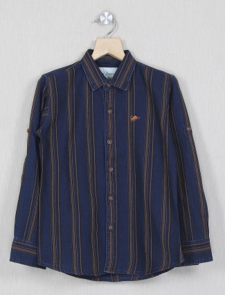DNJS checks style navy shirt in cotton