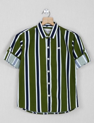 DNJS green stripe casual shirt