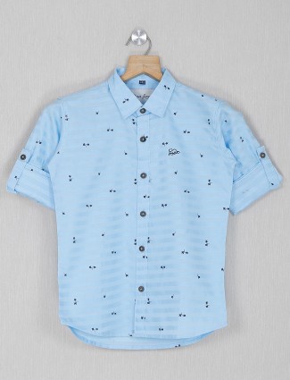 DNJS printed sky blue casual cotton shirt