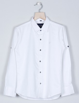 DNJS white solid style shirt for boys in cotton