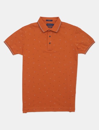 Dragon Hill cotton printed orange polo t-shirt