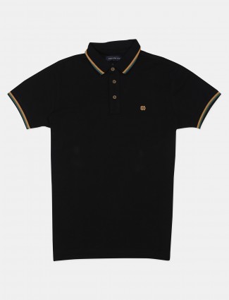 Dragon Hill cotton solid black polo t-shirt