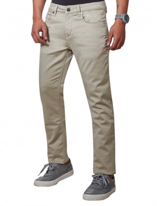Dragon Hill solid beige slim fit jeans