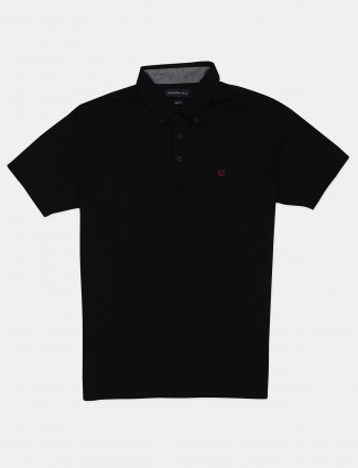 Dragon Hill solid black slim fit cotton polo t-shirt
