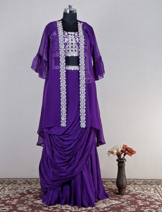Eggplant purple party and reception lehenga suit in satin