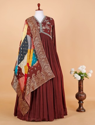 Elegant maroon silk anarkali suit