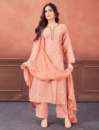 Elegant peach silk salwar suit for festive