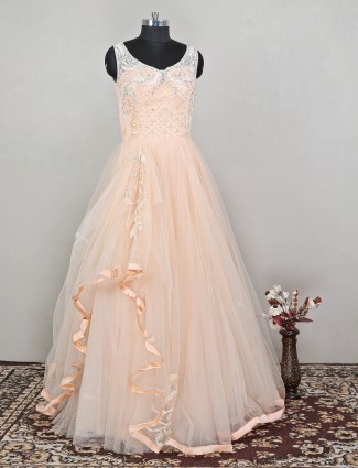 Elegant peach wedding ceremonies net gown for women