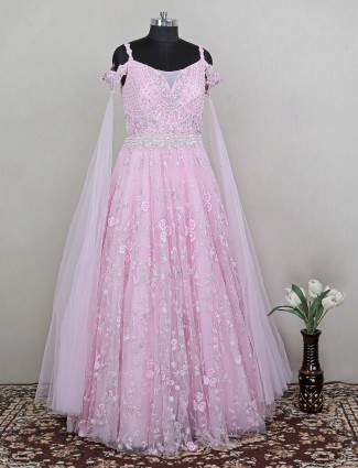 Elegant pink wedding ceremonies net gown for women
