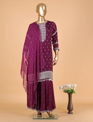 Elegant purple silk palazzo suit for wedding