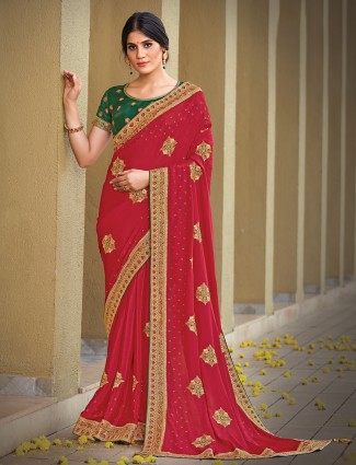 Elegant red charming silk wedding saree for women