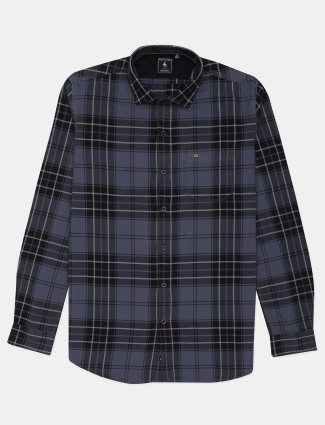 Eqiq checks style dark grey cotton shirt