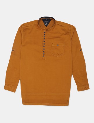 EQIQ cotton solid orange casual wear kurta style shirt