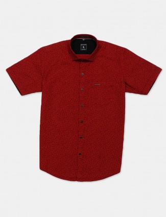 Eqiq red printed cotton shirt for mens