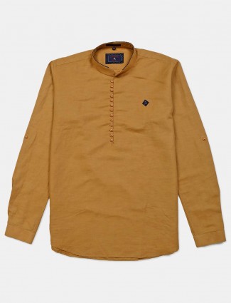 Eqiq solid brown slim fit cotton shirt for mens
