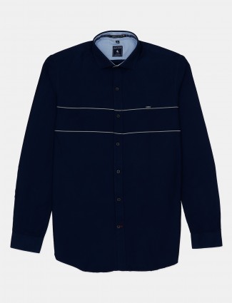 Eqiq solid navy cotton casual shirt