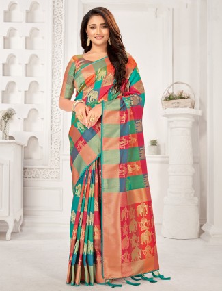 Eventual multicolor checked silk saree for wedding event
