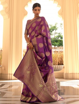 Exclusive jacquard silk purple designer saree