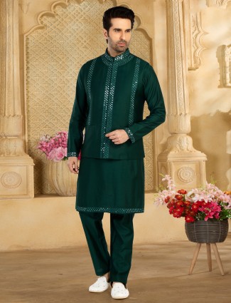 Fabulous bottle green silk waistcoat set