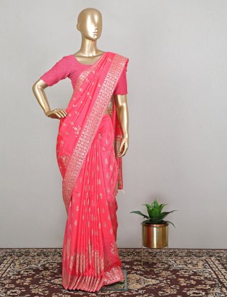 Fantastic flamingo pink wedding occasions dola silk saree for women