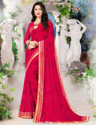 Fashionable magenta festive ceremonies printed georgette sari