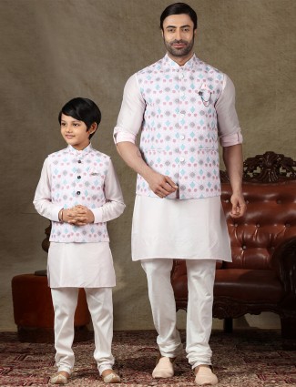 Father and son concept pink cotton mens waistcoat set