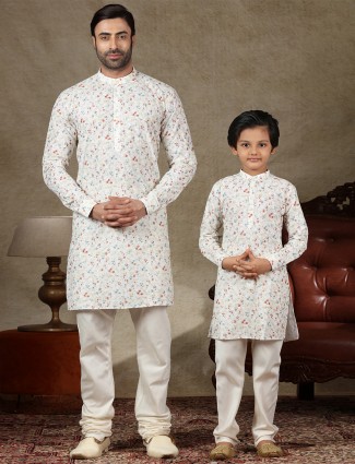 Father and son concept white cotton kurta suit