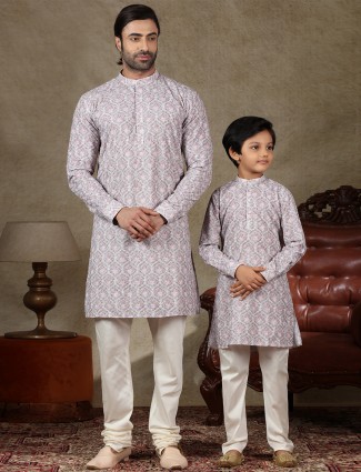 Father and son special cotton violet full sleeve kurta suit