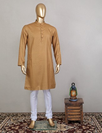 Fawn shade printed kurta suit for men