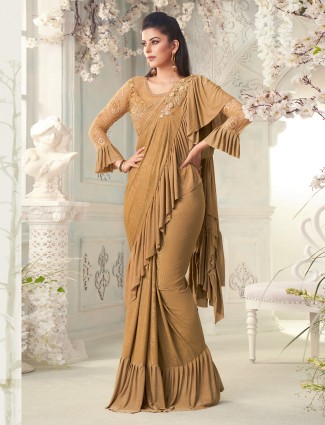 Festival and party lycra ready to wear saree in latte cream