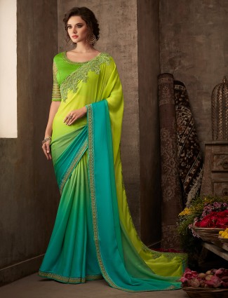 Festive and party occasions satin saree in lime green