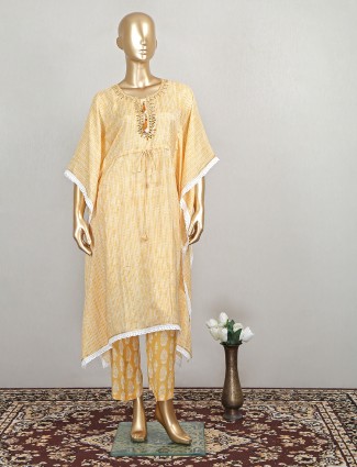 Festive events ochre yellow cotton pant set in punjabi kaftan style