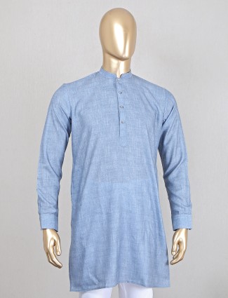 Festive wear blue color short pathni kurta in cotton