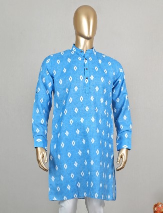 Festive wear blue printed short pathani suit